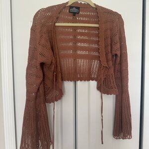 Candie's Crocheted Rust Open-Front Tie Cardigan
